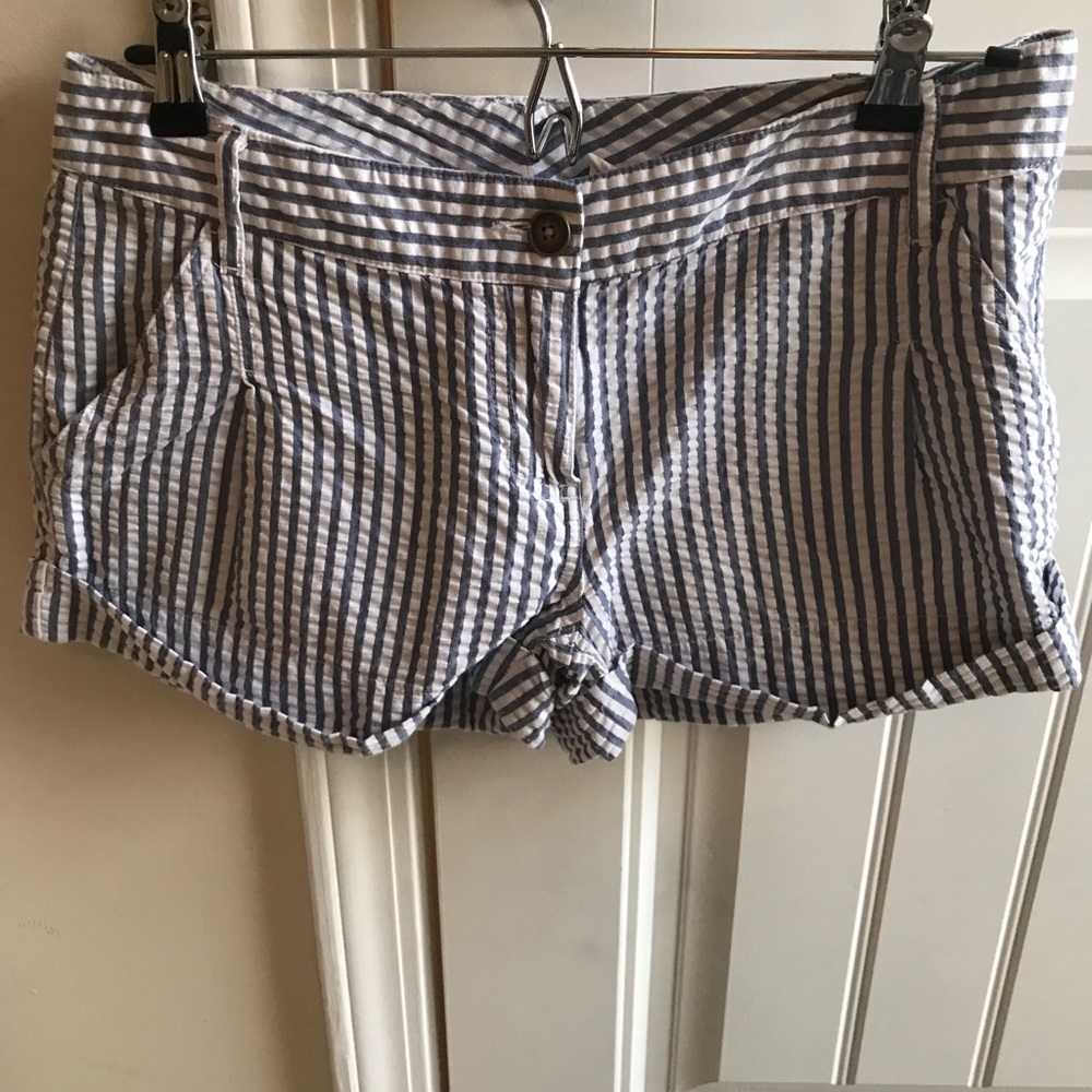Women’s blue and white striped seersucker shorts